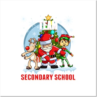 Team Secondary School Santa Elf Reindeer Flossing Christmas Posters and Art